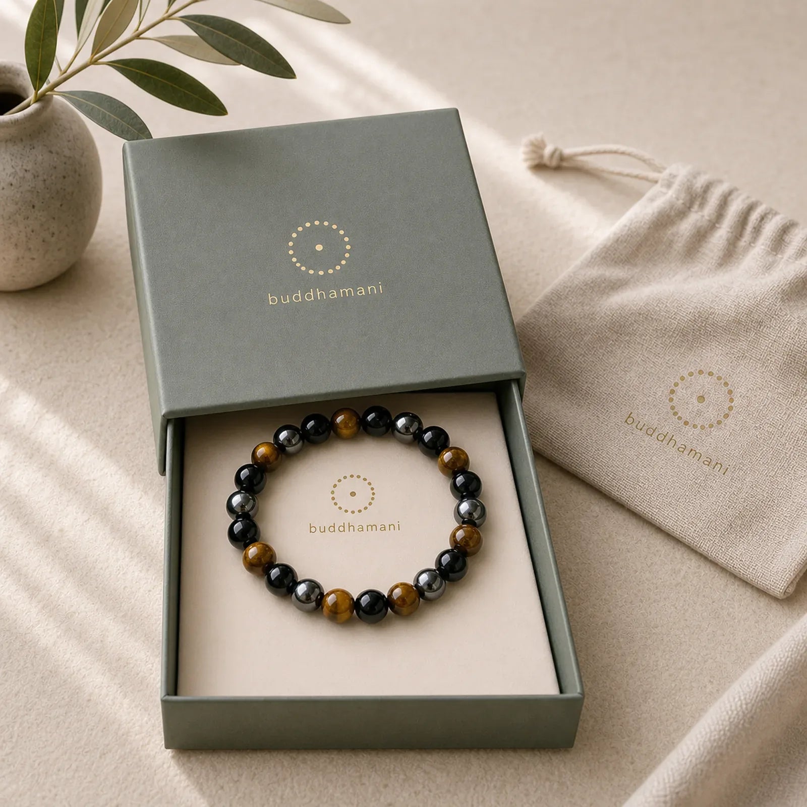 Natural Tiger's Eye Obsidian Hematite Positive Powerful Bracelet featuring Tiger Eye, Hematite, Black Obsidian