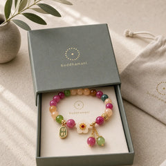 Natural Tourmaline Fu Character Flower Lucky Brand Bracelet featuring Tourmaline, Fu Character, Copper