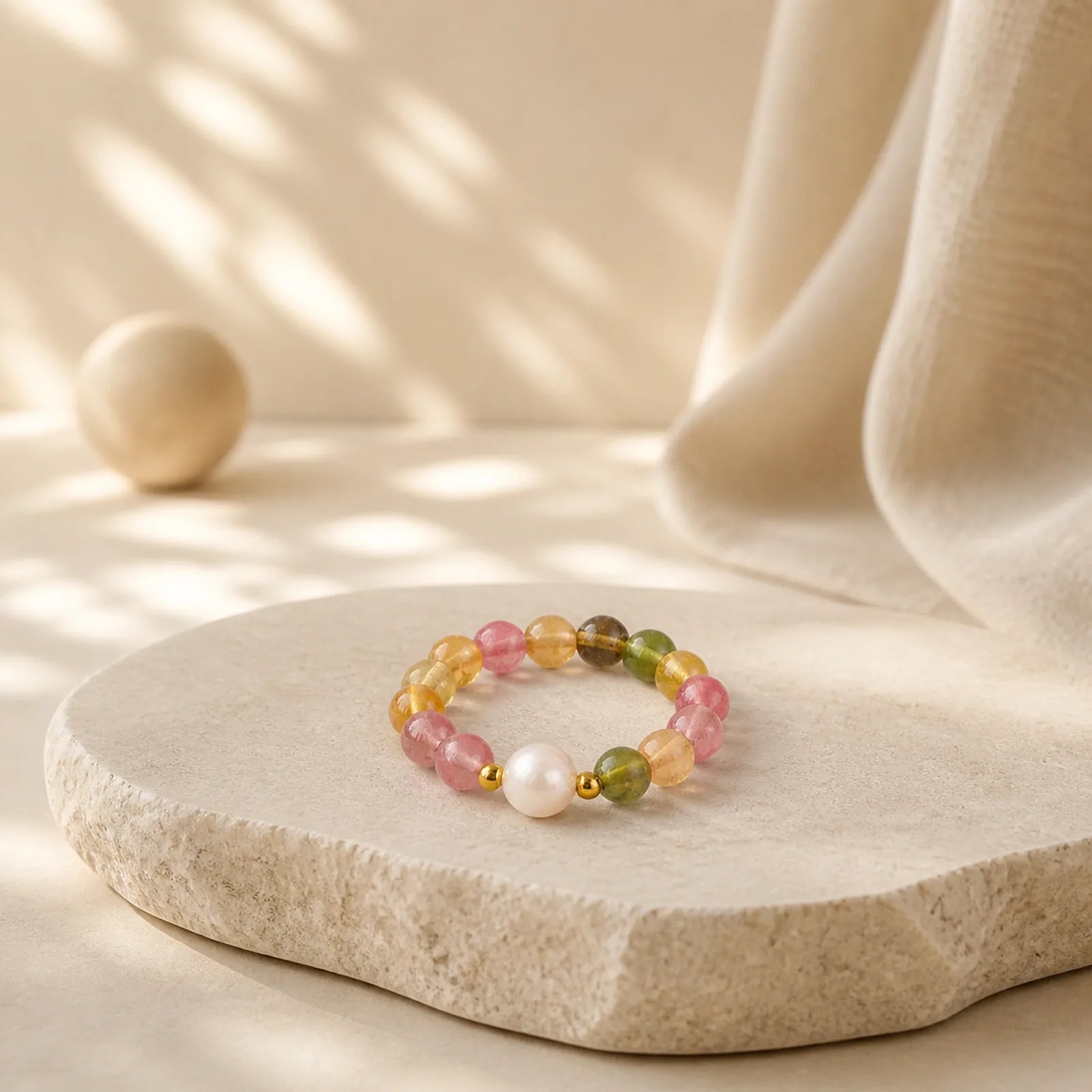 Natural Tourmaline Lucky Pearl Pixiu Amber Positive Love Ring featuring Tourmaline, Pearl, Pixiu