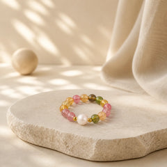 Natural Tourmaline Lucky Pearl Pixiu Amber Positive Love Ring featuring Tourmaline, Pearl, Pixiu