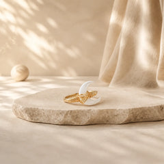Natural Tridacna Stone Moon 14K Gold Blessing Ring featuring Tridacna Stone