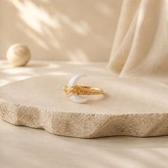 Natural Tridacna Stone Moon 14K Gold Blessing Ring (Extra 30% Off | USE CODE: FS30) featuring Tridacna Stone