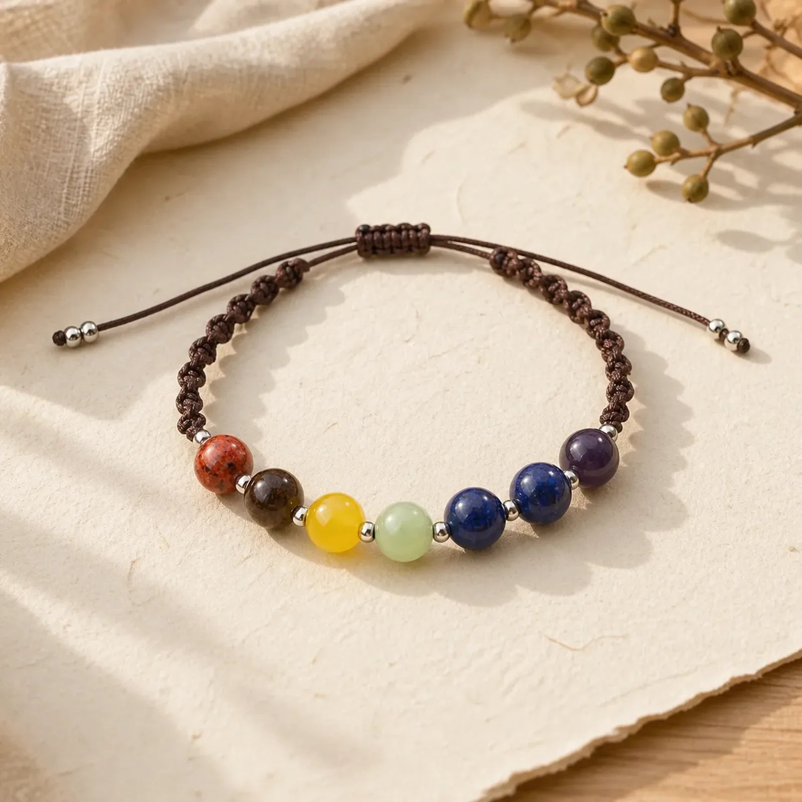 Natural Various Crystals Tiger Eye Amethyst Courage Rope Bracelet featuring Tiger Eye, Amethyst, Lapis Lazuli (Lazurite)