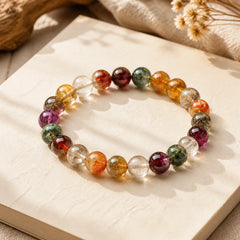Natural Various Gemstone Crystal Love Bracelet featuring Citrine, Green Crystal, Amethyst