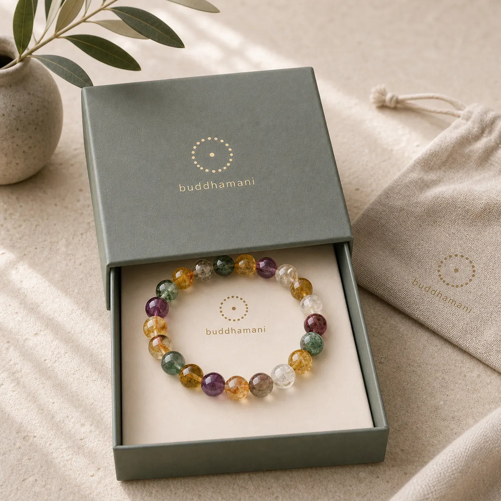 Natural Various Gemstone Crystal Love Bracelet featuring Citrine, Green Crystal, Amethyst
