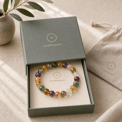 Natural Various Gemstone Crystal Love Bracelet featuring Citrine, Green Crystal, Amethyst