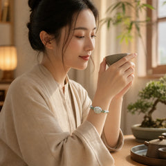 Natural White Agate Hetian Jade Beads Interlocking Positive Bracelet Bangle featuring White Agate, Jade, White Stone