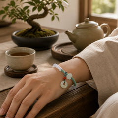 Natural White Agate Hetian Jade Peace Buckle Auspicious Clouds Positive Bracelet Bangle featuring White Agate, Jade, Peace Buckle
