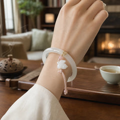 Natural White Agate Hetian Jade Rabbit Positive Bracelet Bangle featuring White Agate, Jade, White Stone
