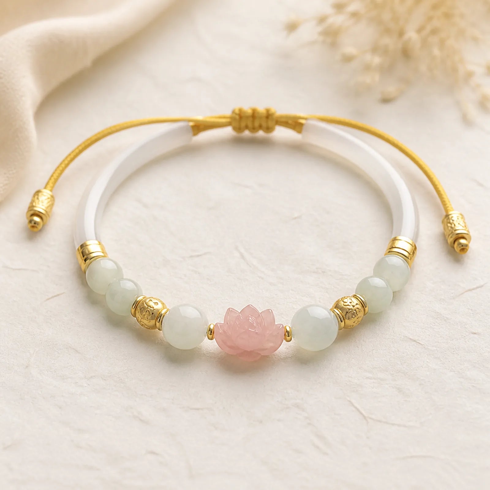 Natural White Agate Lotus Hetian Jade Beads Positive Bracelet Bangle featuring White Agate, Lotus, Jade