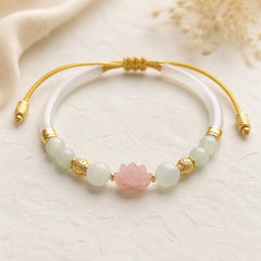 Natural White Agate Lotus Hetian Jade Beads Positive Bracelet Bangle featuring White Agate, Lotus, Jade