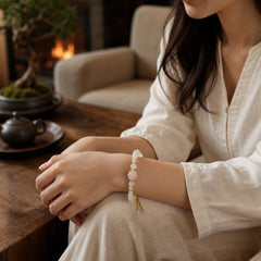 Natural White Agate Lotus Hetian Jade Beads Positive Bracelet Bangle featuring White Agate, Lotus, Jade