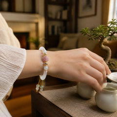 Natural White Agate Lotus Hetian Jade Beads Positive Bracelet Bangle featuring White Agate, Lotus, Jade