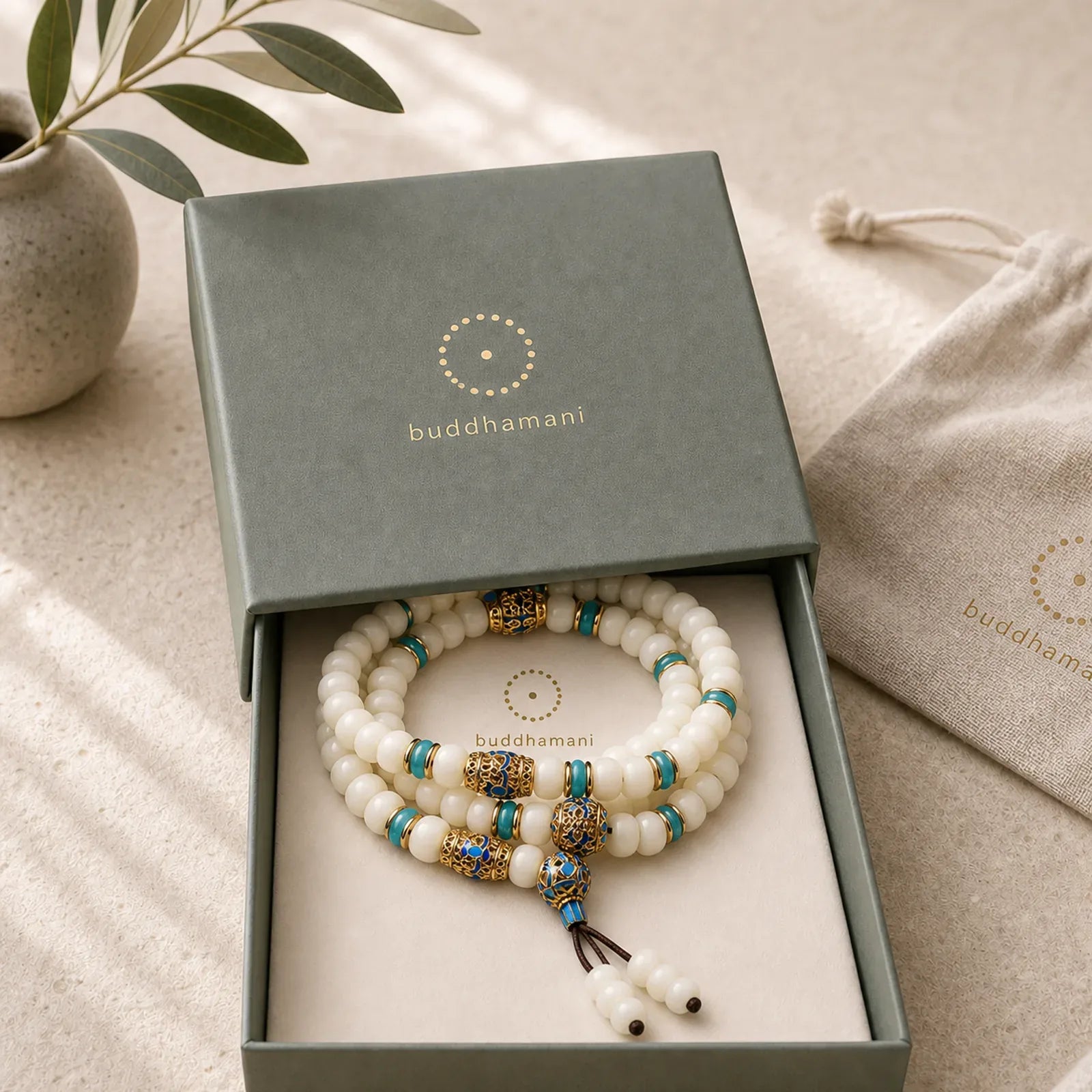 Natural White Bodhi Seed Mala 108 Beads Wealth Bracelet featuring Bodhi Seed, Jade