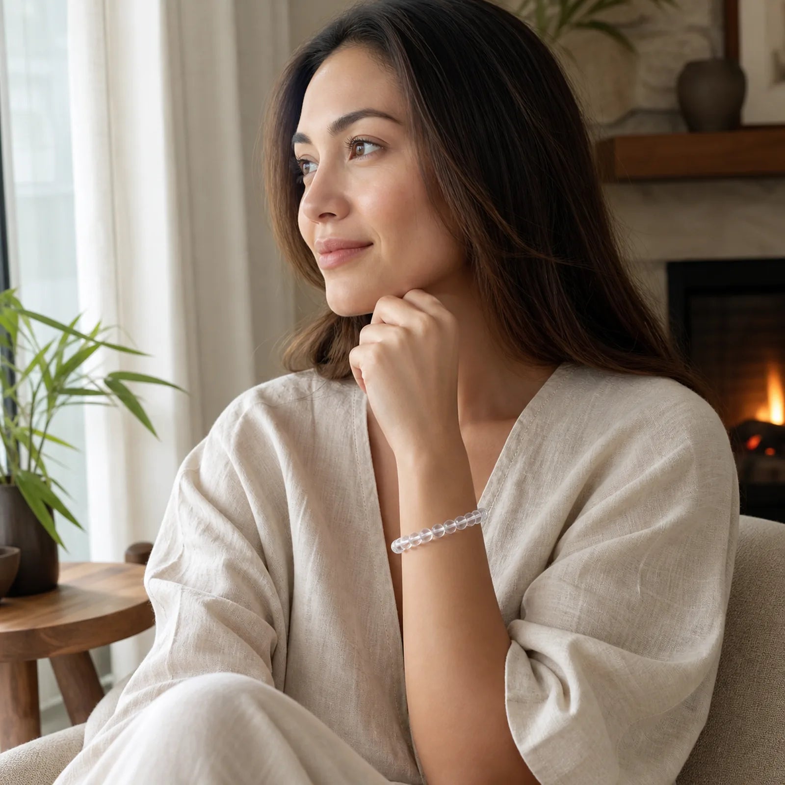 Natural White Crystal Clarity Meditation Bracelet featuring Clear Quartz / White Crystal