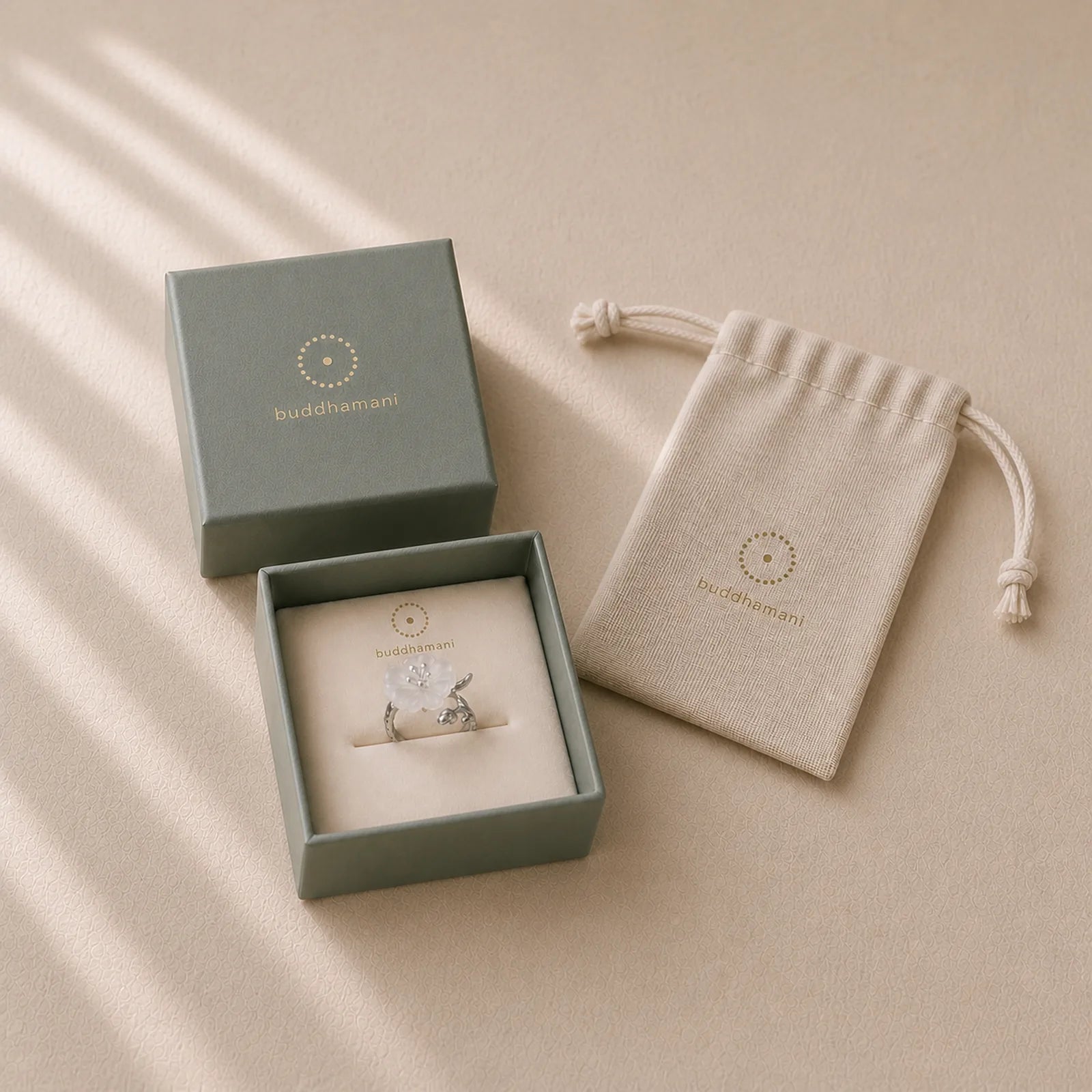 Natural White Crystal Flower 925 Sterling Silver Adjustable Healing Ring featuring Clear Quartz / White Crystal, Silver