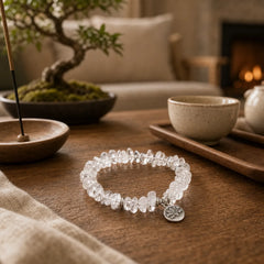 Natural White Crystal Lotus Healing Bracelet featuring Clear Quartz / White Crystal, Lotus, Lotus Symbol