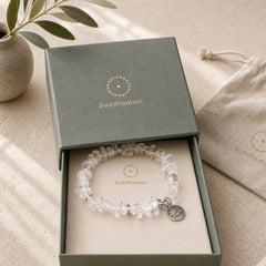 Natural White Crystal Lotus Healing Bracelet featuring Clear Quartz / White Crystal, Lotus, Lotus Symbol