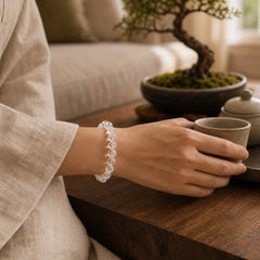 Natural White Crystal Protection Healing Bracelet featuring Clear Quartz / White Crystal