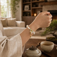 Natural White Golden Silk Jade Bamboo Pattern Wealth Lucky Bag Fu Character Bracelet featuring Golden Silk Jade, Bamboo, Fu Character