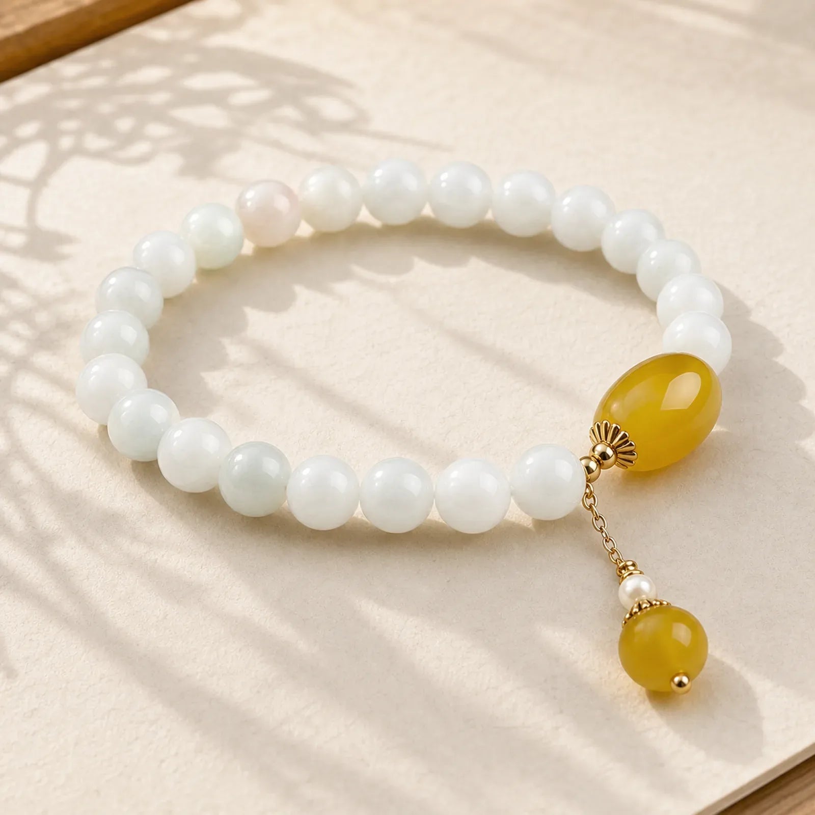 Natural White Jade Agate Protection Bracelet featuring White Jade, Jade, Yellow Agate