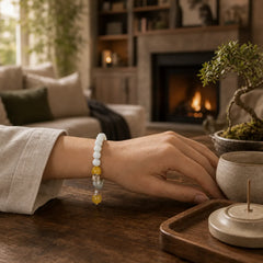 Natural White Jade Agate Protection Bracelet featuring White Jade, Jade, Yellow Agate