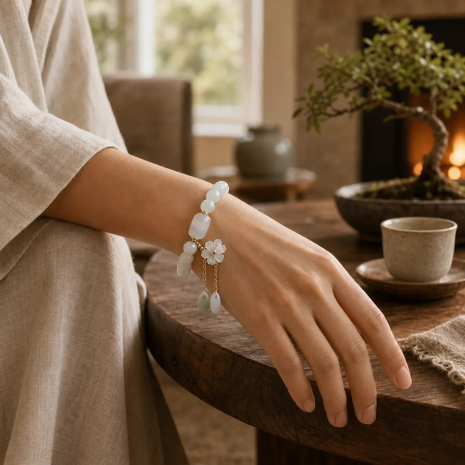 Natural White Jade Luck Bracelet featuring White Jade, Jade