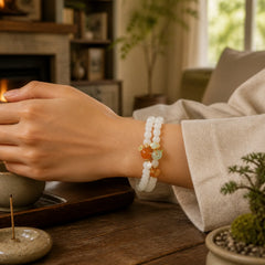 Natural White Jade Multi-layer Gourd Peace Buckle Fu Character Luck Bracelet featuring White Jade, Peace Buckle, Fu Character