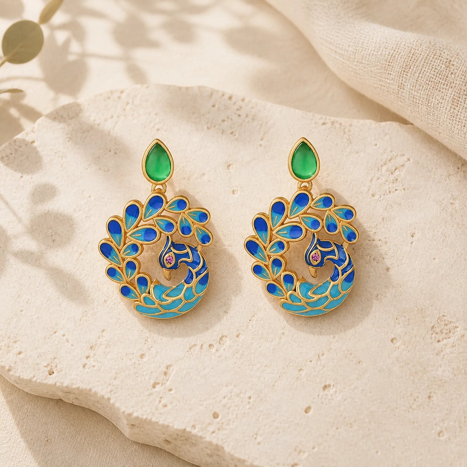 Natural White Peacock Green Agate Fortune Earrings featuring Peacock, Green Agate, Chalcedony