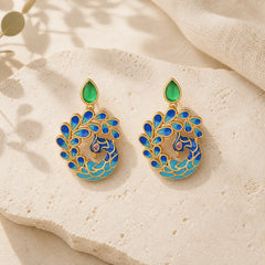 Natural White Peacock Green Agate Fortune Earrings featuring Peacock, Green Agate, Chalcedony