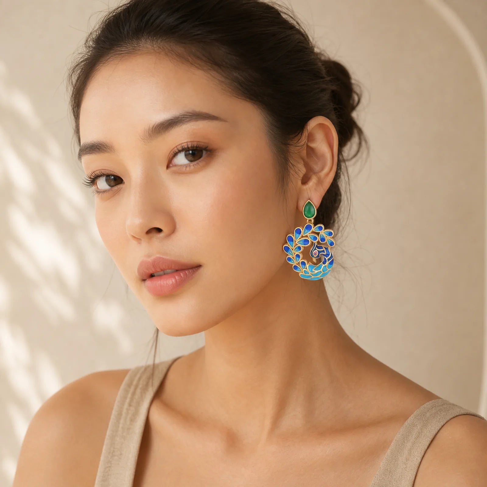 Natural White Peacock Green Agate Fortune Earrings featuring Peacock, Green Agate, Chalcedony