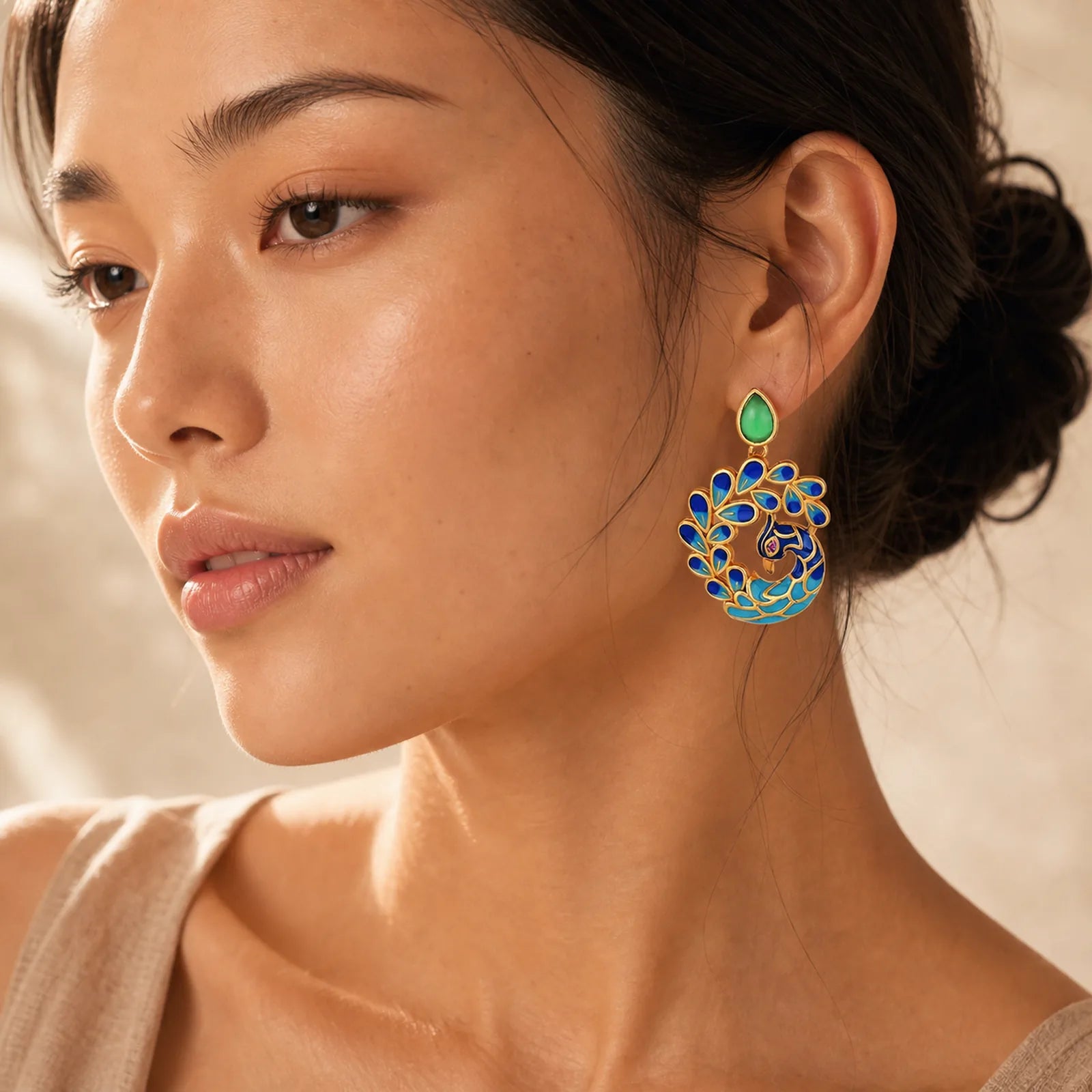 Natural White Peacock Green Agate Fortune Earrings featuring Peacock, Green Agate, Chalcedony