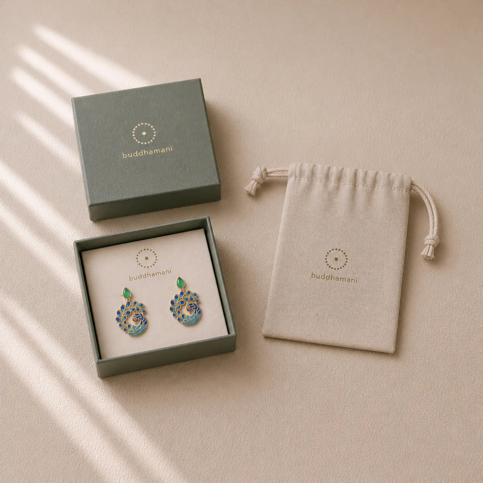 Natural White Peacock Green Agate Fortune Earrings featuring Peacock, Green Agate, Chalcedony