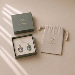 Natural White Peacock Green Agate Fortune Earrings featuring Peacock, Green Agate, Chalcedony