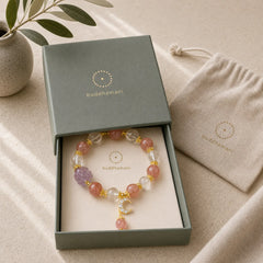 Natural White Strawberry Quartz Crystal Healing Love Nine Tailed Fox Moon Pendant Bracelet featuring Strawberry Quartz, Nine-Tailed Fox
