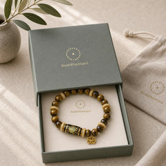 Natural Yellow Tiger Eye Resin Barrel Bead Lotus Pendant Confidence Round Bead Bracelet featuring Tiger Eye, Lotus, Lotus Symbol