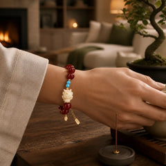 Nine Tailed Fox Joy Red Agate Ivory Fruit Copper Plated Gold Confidence Bracelet featuring Nine-Tailed Fox, Red Agate, Ivory Fruit