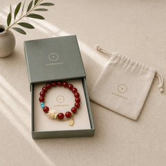 Nine Tailed Fox Joy Red Agate Ivory Fruit Copper Plated Gold Confidence Bracelet featuring Nine-Tailed Fox, Red Agate, Ivory Fruit