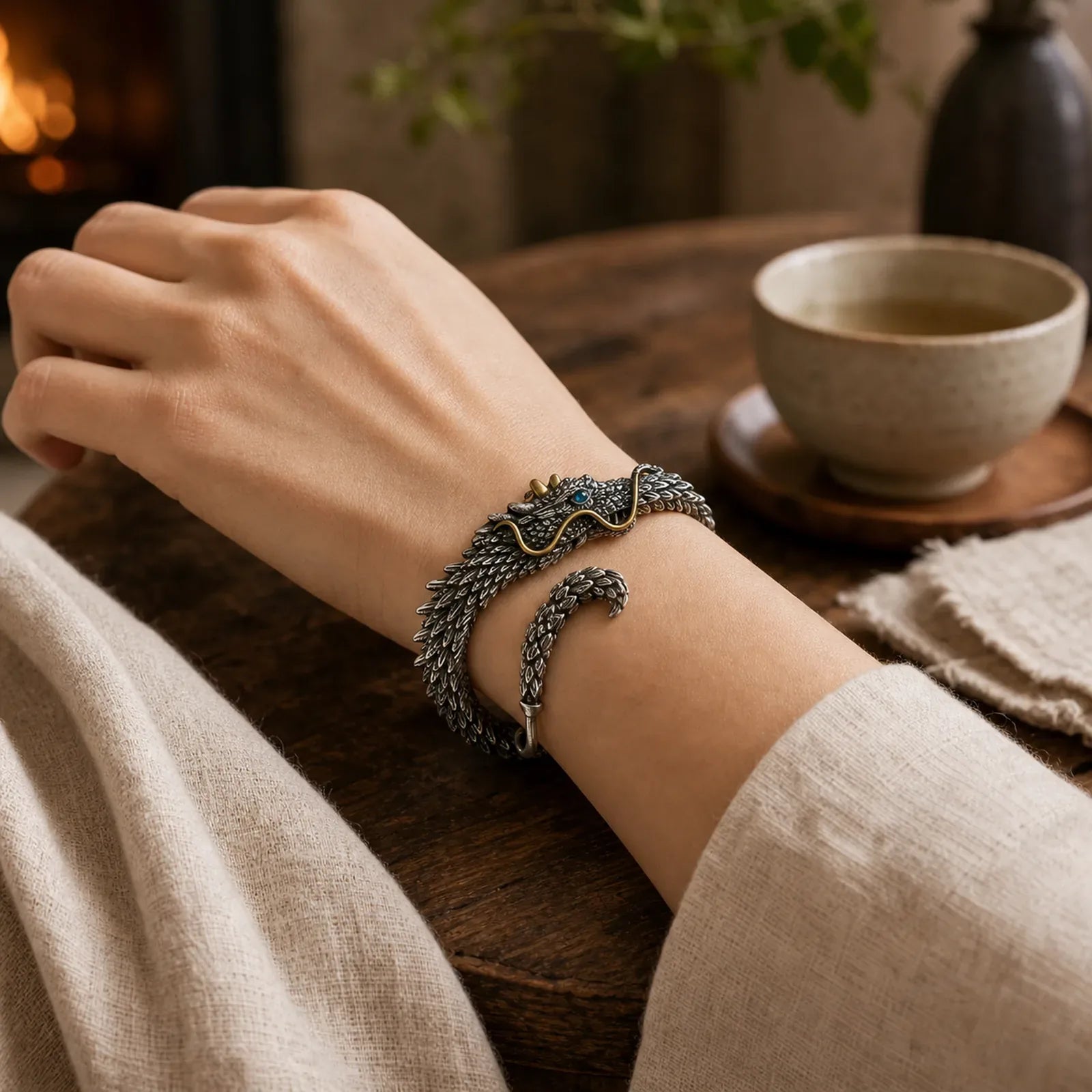 Nordic Dragon Handmade Amulet Luck Protection Chain Bracelet featuring Dragon, Dragon Symbol, The Phoenix