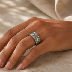 Om Mani Padme Hum Balance Calm Titanium Steel Ring featuring Om Mani Padme Hum, Om, Titanium Steel