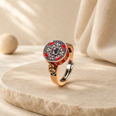 Om Mani Padme Hum Copper Prayer Wheel Rotatable Wealth Ring featuring Om Mani Padme Hum, Om, Copper