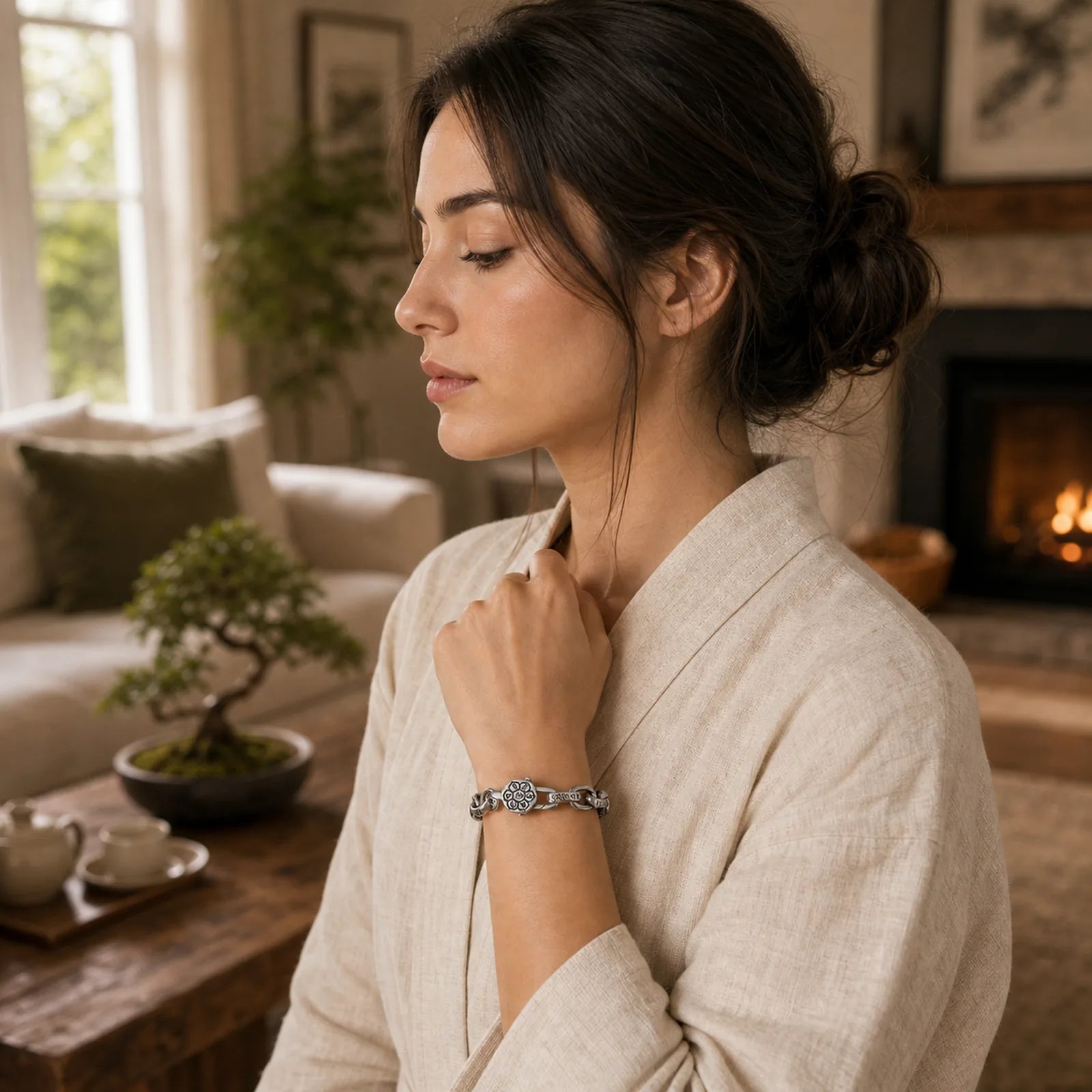 Om Mani Padme Hum Double Dorje Copper Engraved Wisdom Bracelet featuring Om Mani Padme Hum, Om, Copper