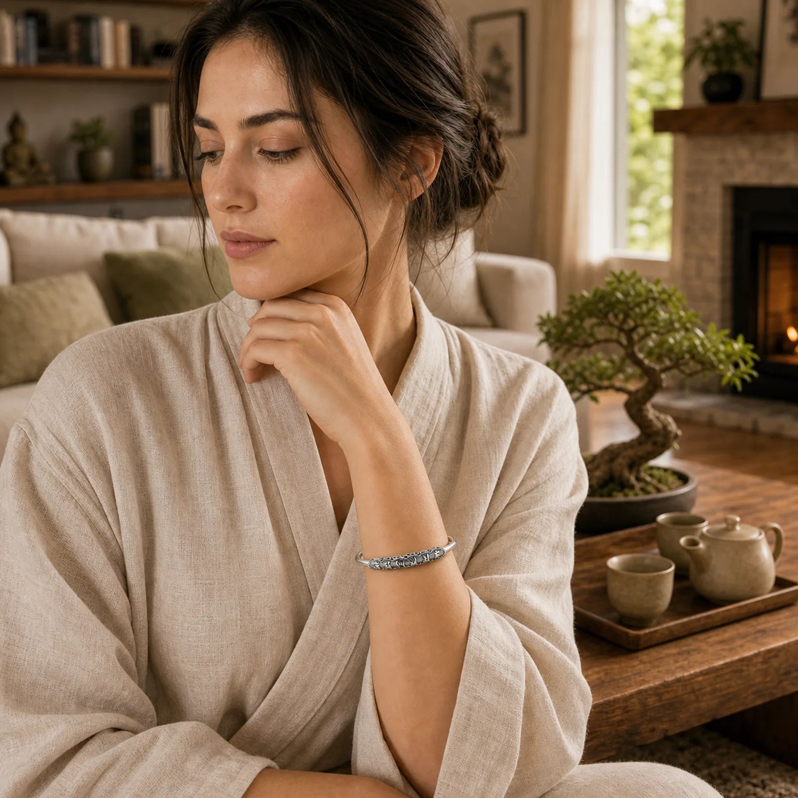 Om Mani Padme Hum Engraved Peace Cuff Bracelet Bangle featuring Om Mani Padme Hum, Om, Six True Words (Om Mani Padme Hum)