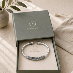 Om Mani Padme Hum Engraved Peace Cuff Bracelet Bangle featuring Om Mani Padme Hum, Om, Six True Words (Om Mani Padme Hum)