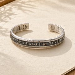 Om Mani Padme Hum Heart Sutra Mantra Lotus Peace Meditation Cuff Bracelet Bangle featuring Om Mani Padme Hum, Om, Lotus