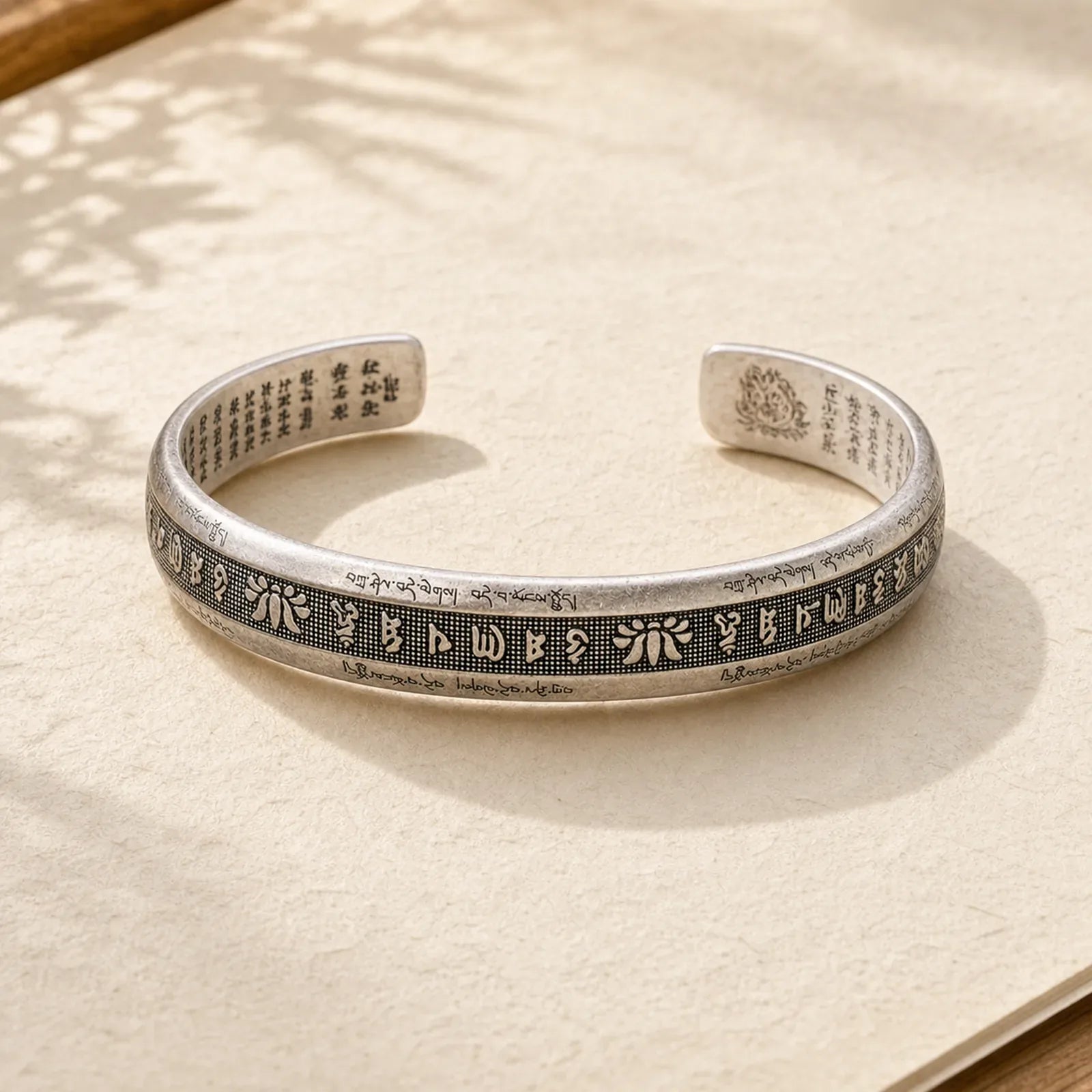 Om Mani Padme Hum Heart Sutra Mantra Lotus Peace Meditation Cuff Bracelet Bangle featuring Om Mani Padme Hum, Om, Lotus
