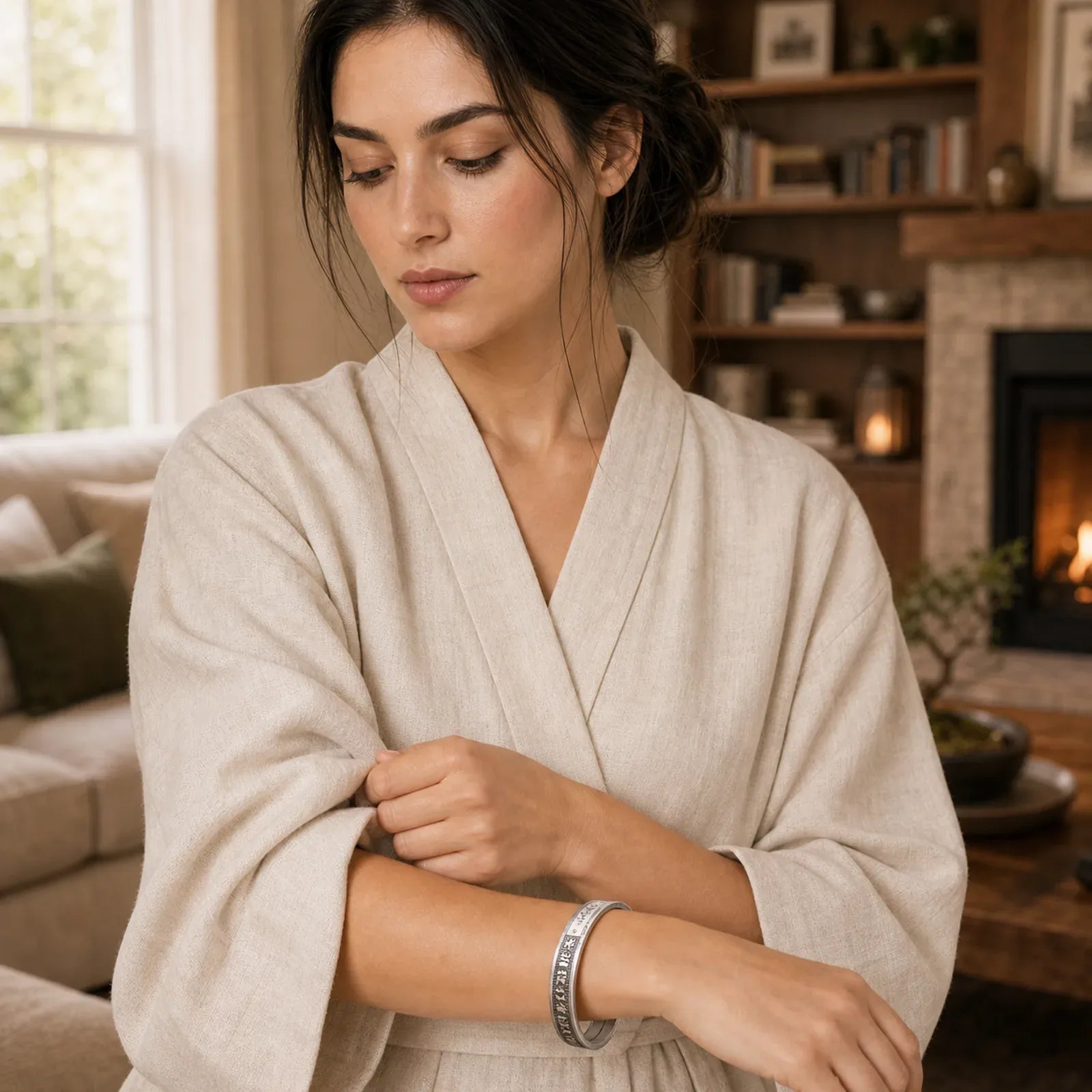 Om Mani Padme Hum Heart Sutra Mantra Lotus Peace Meditation Cuff Bracelet Bangle featuring Om Mani Padme Hum, Om, Lotus