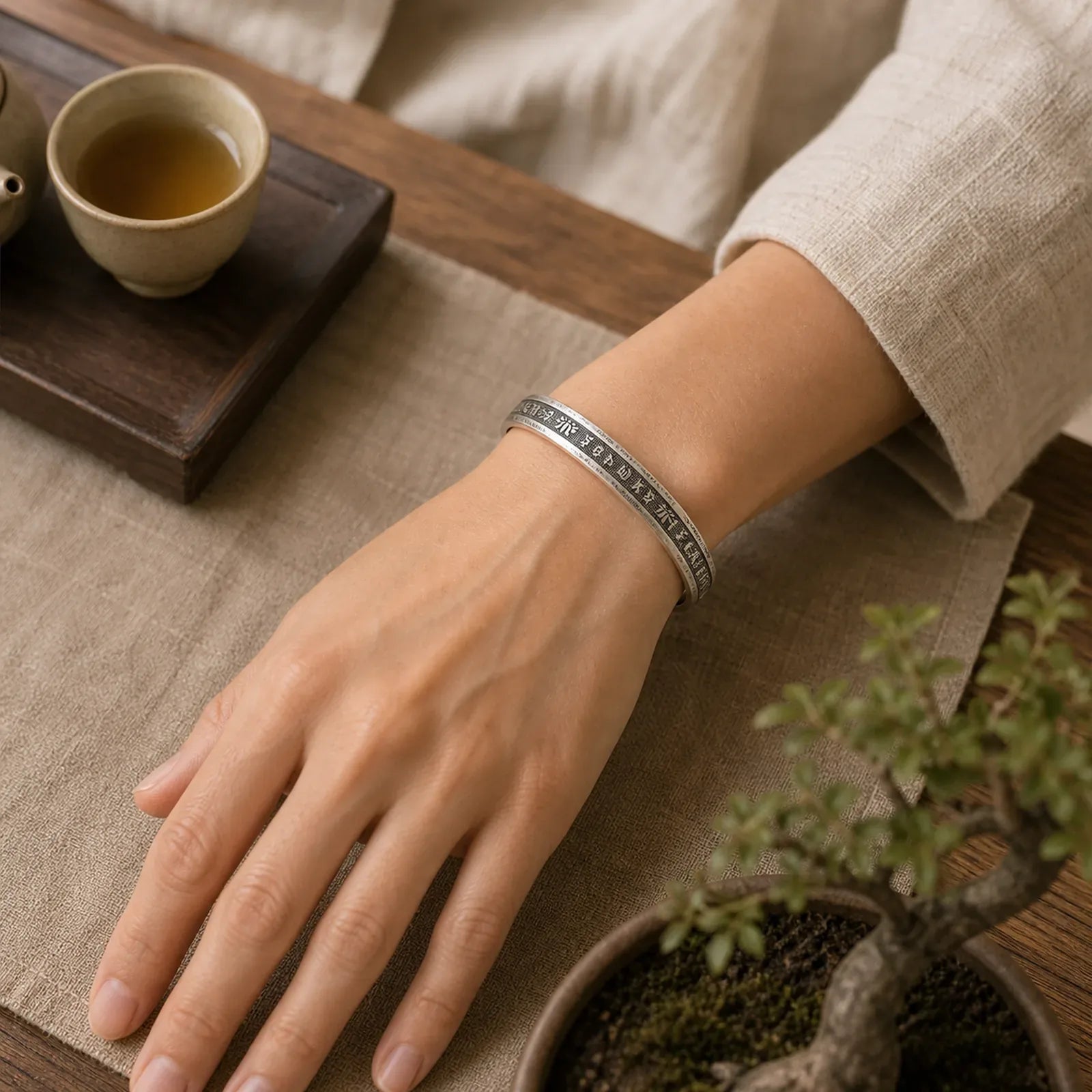 Om Mani Padme Hum Heart Sutra Mantra Lotus Peace Meditation Cuff Bracelet Bangle featuring Om Mani Padme Hum, Om, Lotus