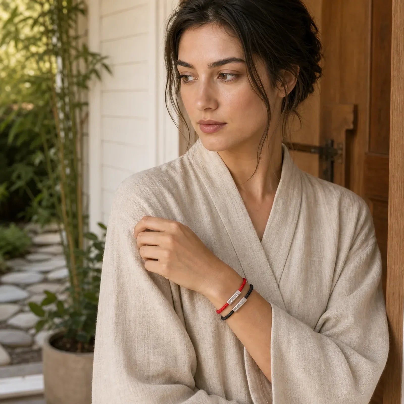 Om Mani Padme Hum Luck Protection Red String Bracelet featuring Om Mani Padme Hum, Om, Red String