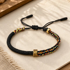 Om Mani Padme Hum Protection Luck String Bracelet featuring Om Mani Padme Hum, Om, Red String